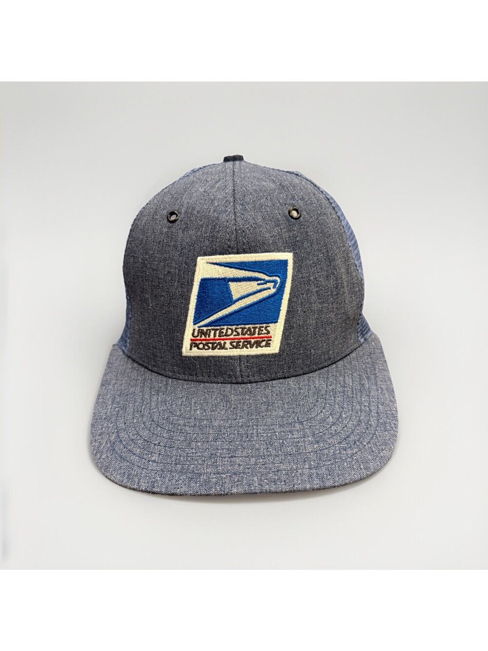 Vintage USPS Mens Blue Post Service Adjustable Snapback Trucker Hat Mesh Cap USA
